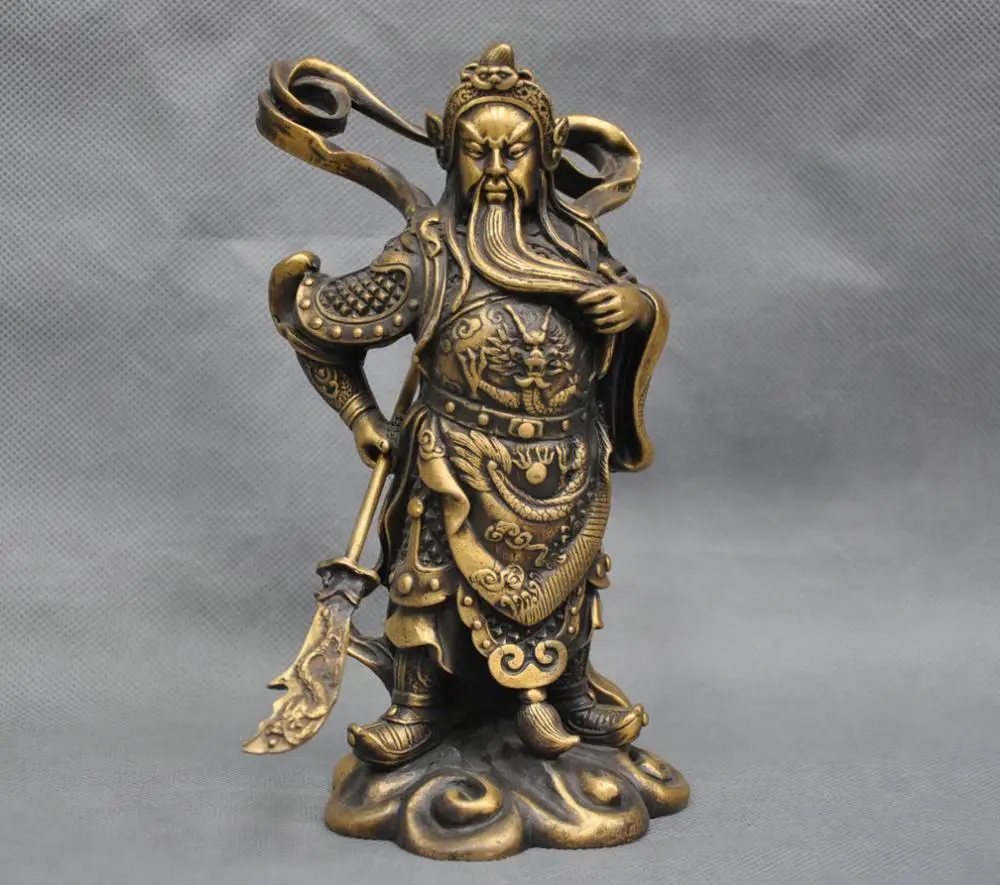 8 ''Китай Dragon Sword Гуань Гун Юй Воин Бронзовая Статуя|sword frog|statues religioussword case |