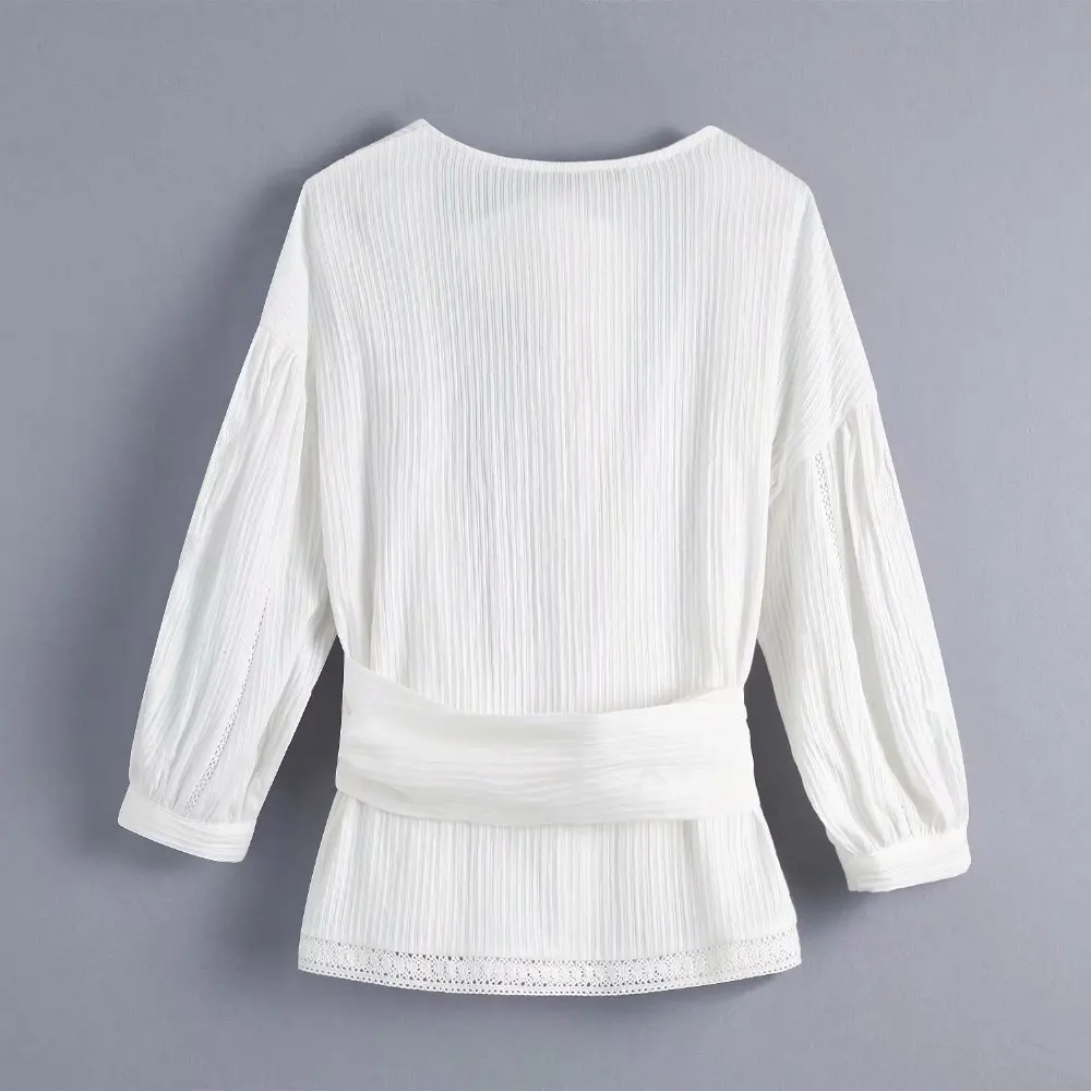 Женская Свободная блузка с v образным вырезом поясом и вышивкой 2019|Блузки| |