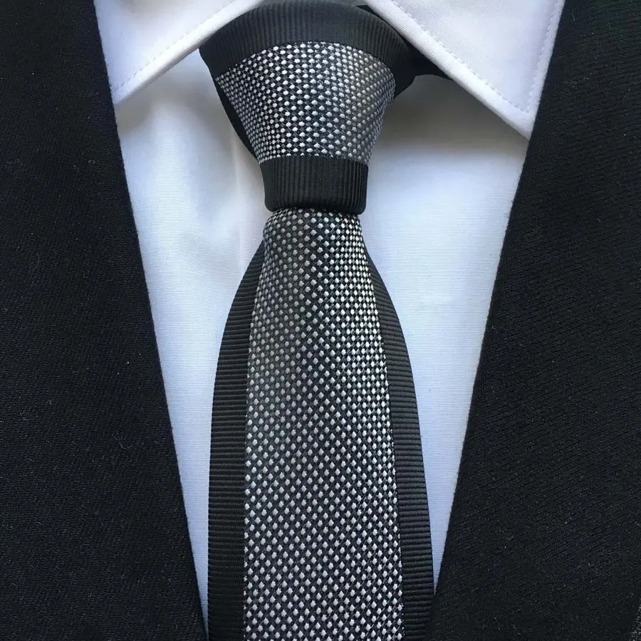 

Designer Fashion Skinny Ties Gentlemen Luxury Panel Necktie Black Border with White Spots Free Shipping