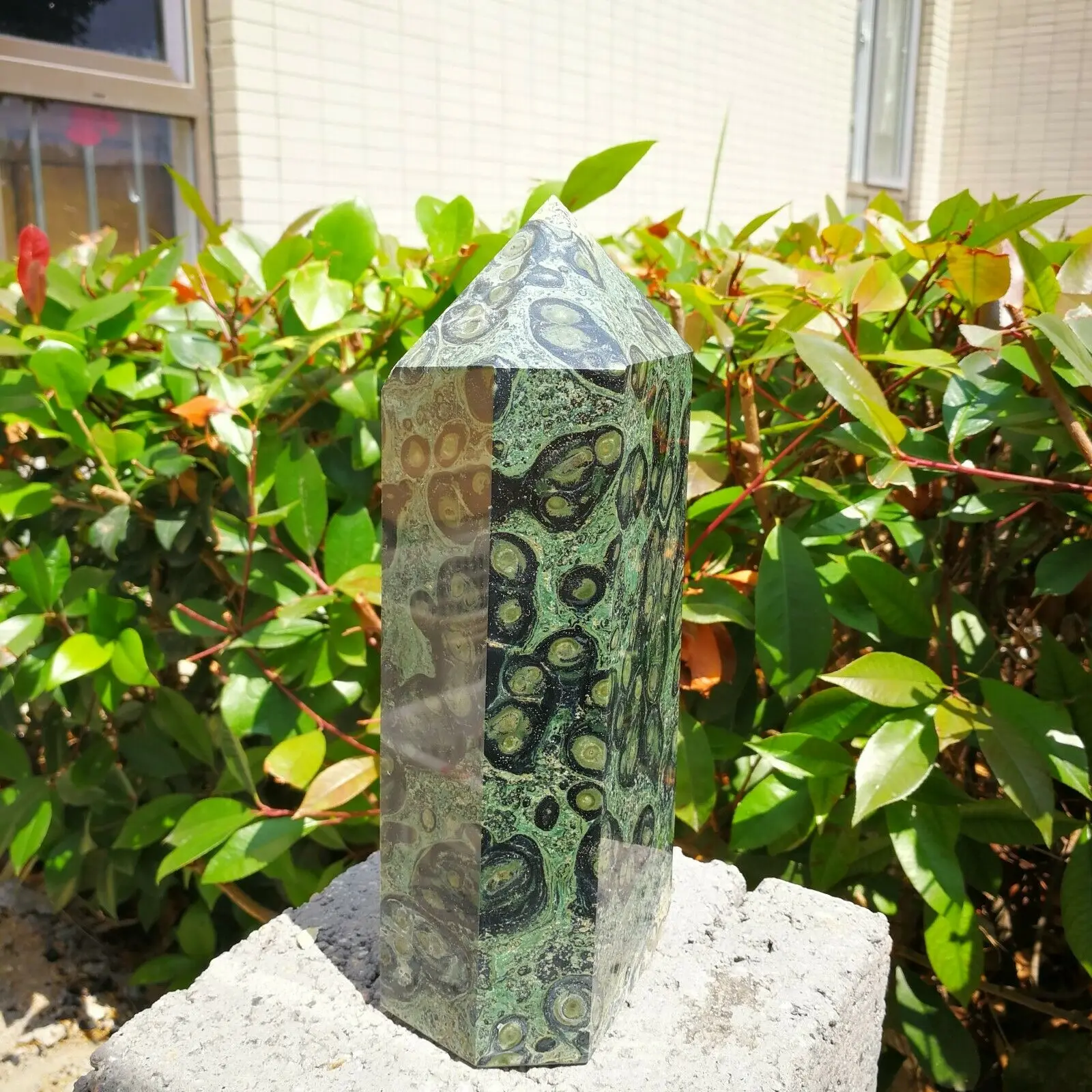 

Natural Green Peacock Eye Crystal Quartz Obelisk Malachite Wand Healing