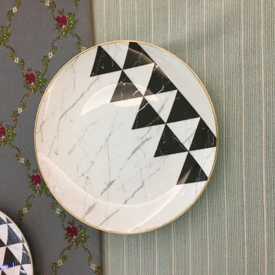 8 Inch plate Мраморный узор фарфоровая посуда закуски десерты салат фрукты керамическая тарелка поднос блюдо столовая посуда кружка чашка и блюдце набор - Цвет: 8 Inch plate