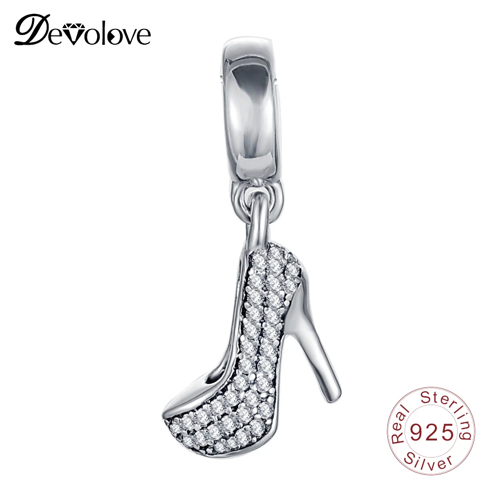 Devolove игристое Stiletto висит очарование 925 пробы серебро высокий каблук бисера Fit Pandora