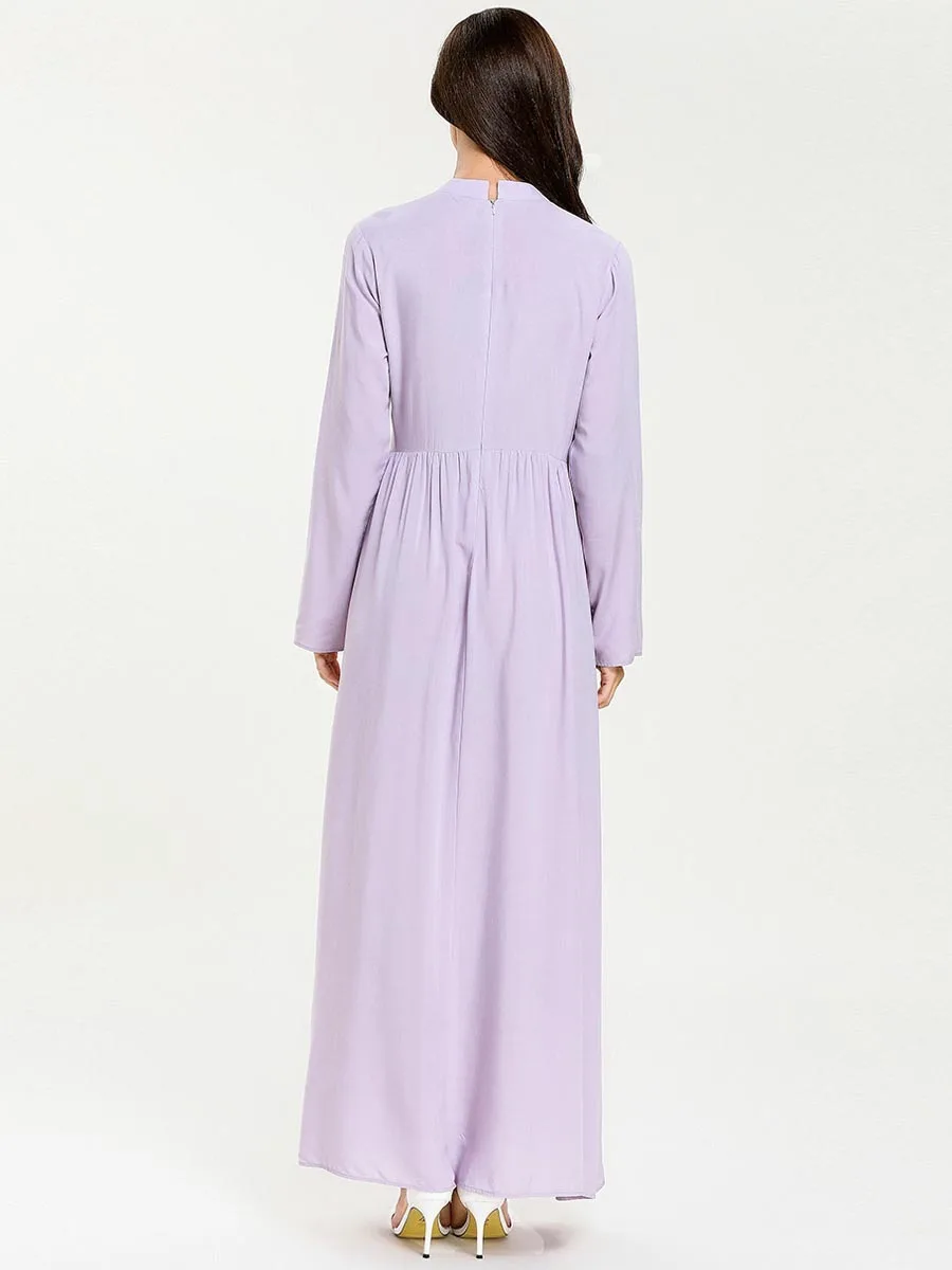 Длинное мусульманское платье макси Abaya Дубаи длинный рукав с вышитым карманом