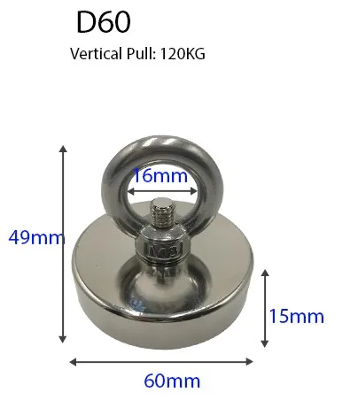 D60(110KG MAX) D48 D60 D75 магнит поисковый Рыбалка магниты поисковый магнит двухъсторонний Imanes рыболовный крючок сильный магнит поврежденный магнит горшок Deep Sea Salvage магнит неодимовый магнит сильный - Цвет: D60(110KG MAX)