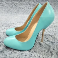 women stiletto thin iron high heel pumps sexy round toe sky blue pu fashion party bridal ball office lady shoes 3845 b