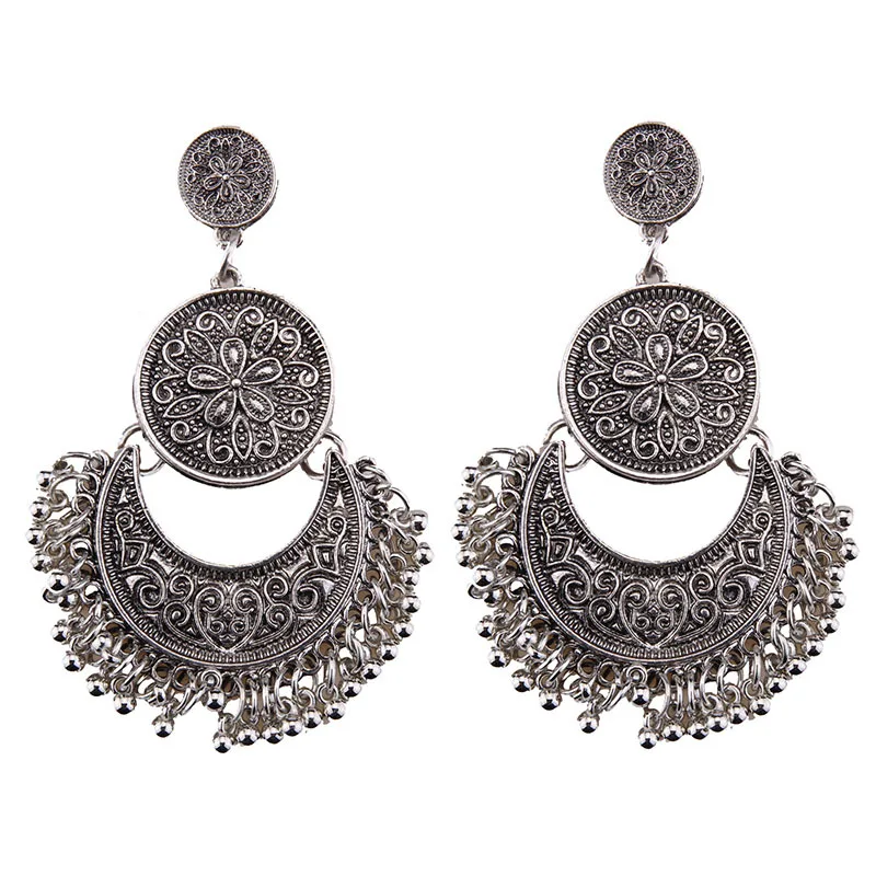 Женские винтажные серьги макси длинные висячие в стиле бохо с Луной и кисточками