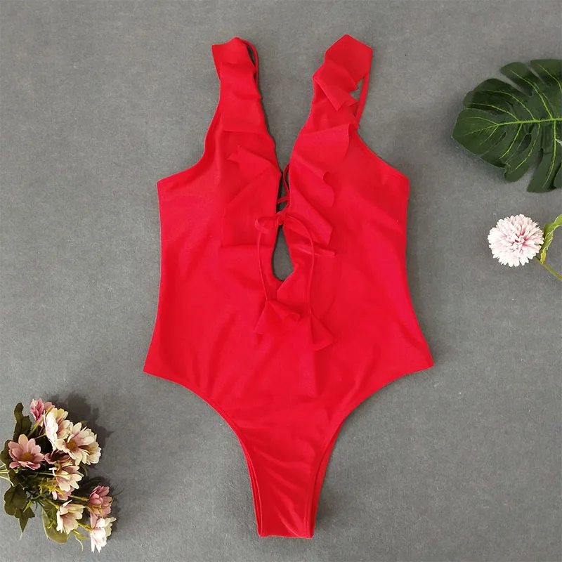 Сексуальный гофрированный Цельный купальник новинка 2019 женский на шнуровке пуш