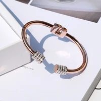 yun ruo 2018 new arrivals punk luxury punk crystal bangle rose gold color women birthday gift titanium steel jewelry never fade