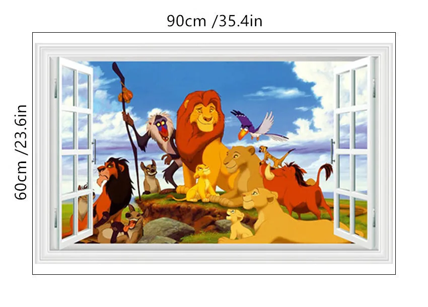 B302 Мультфильм Лев Настенная роспись Король животных поддельные 3d окна виниловые наклейки детская комната украшения фильм плакат 90*60 см 4 стиля - Цвет: B302