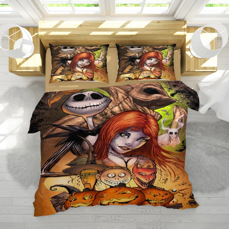 

Bedding Set Cartoon Christmas night fright licking bride personality European style 2/3pcs soft Duvet Cover Sets Pillowcase