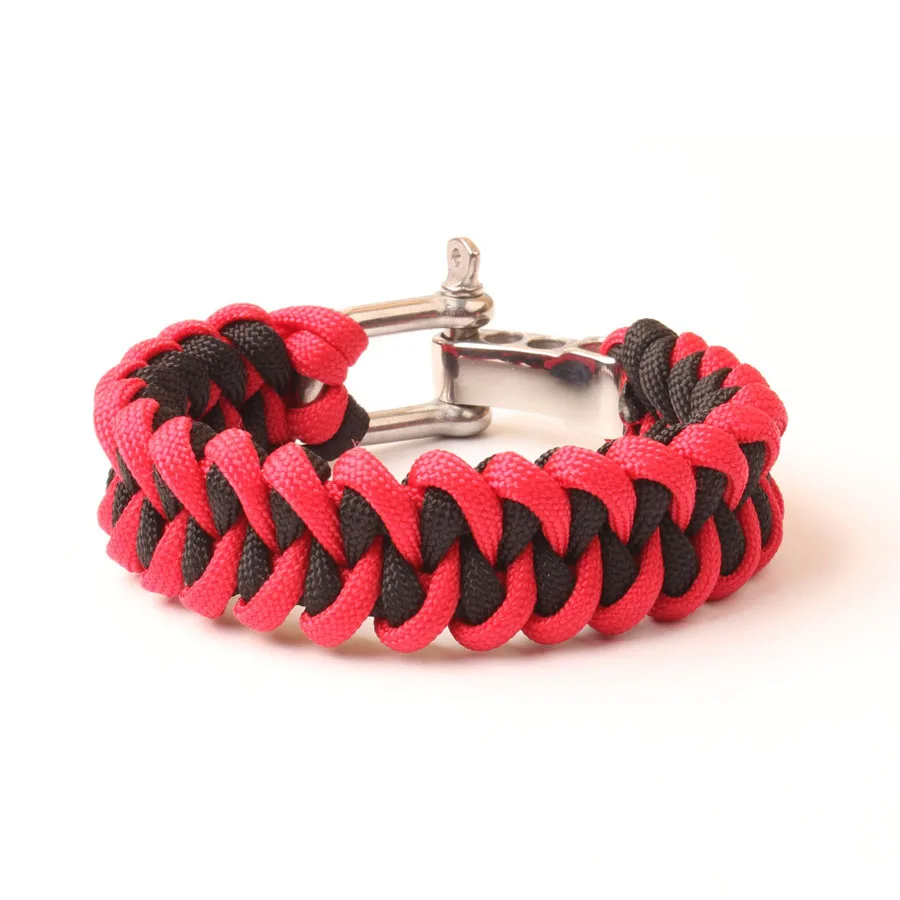 black and red Браслет для выживания из Паракорда Campingsky 550, браслет из Паракорда с дужкой из нержавеющей стали и регулируемым размером - Цвет: black and red
