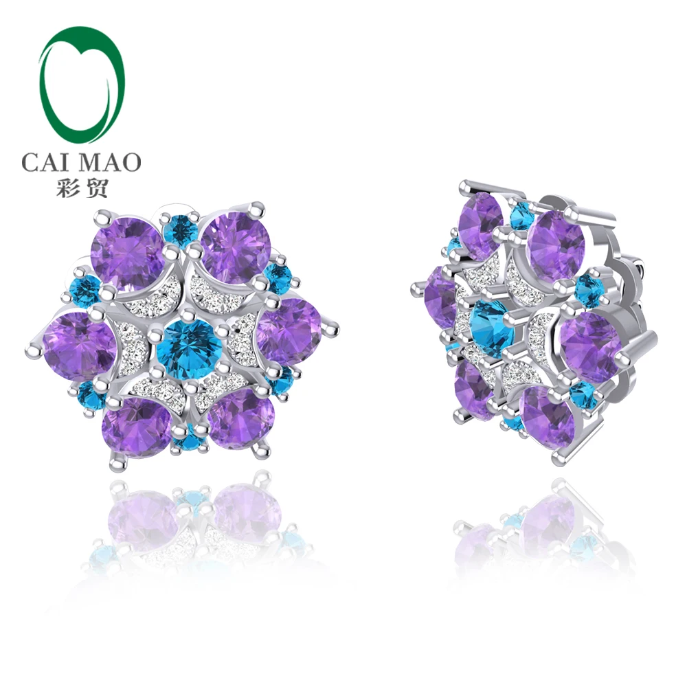 5.24ct натуральный аметист и Топаз 0.24ct алмаз 14kt золотые серьги гвоздики для женщин