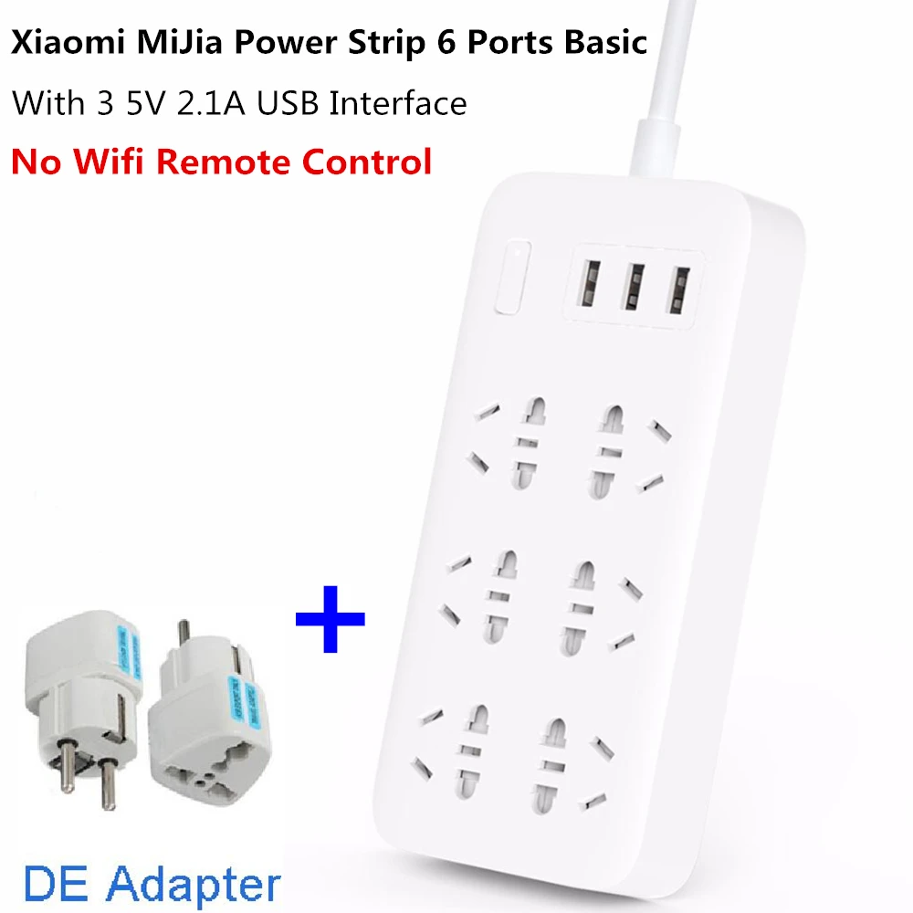 Оригинальная умная розетка Xiaomi MiJia, 6 портов, базовая, 3 USB, быстрая зарядка, розетка, зарядное устройство для iPhone, huawei - Цвет: Add 1 DE Adapter