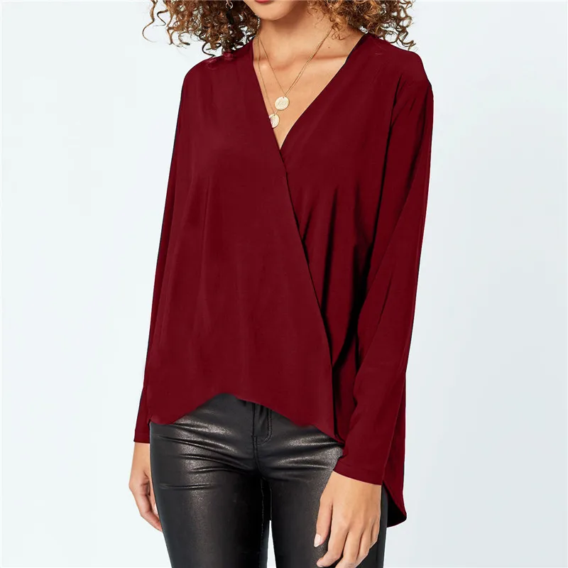 Fashion Women Long Sleeve Solid Blouse 2019 Spring Loose V neck Shirt Ladies OL Tops blusas femininas Plus Size Clothing Shirts