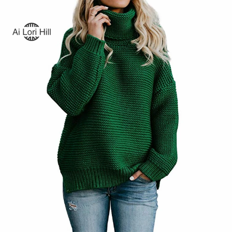 Ai Lori Hill Womens Turtleneck Sweater Knitted Loose Long Sleeve Pullover With Slit Winter Warm Thick Jacket Jumper Oversized | Женская