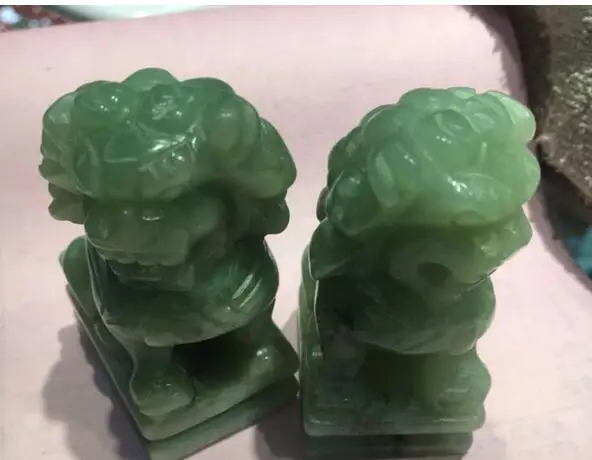 

free shipping Rare A pair 100% China natural jade hand-carved statues fo dog lion