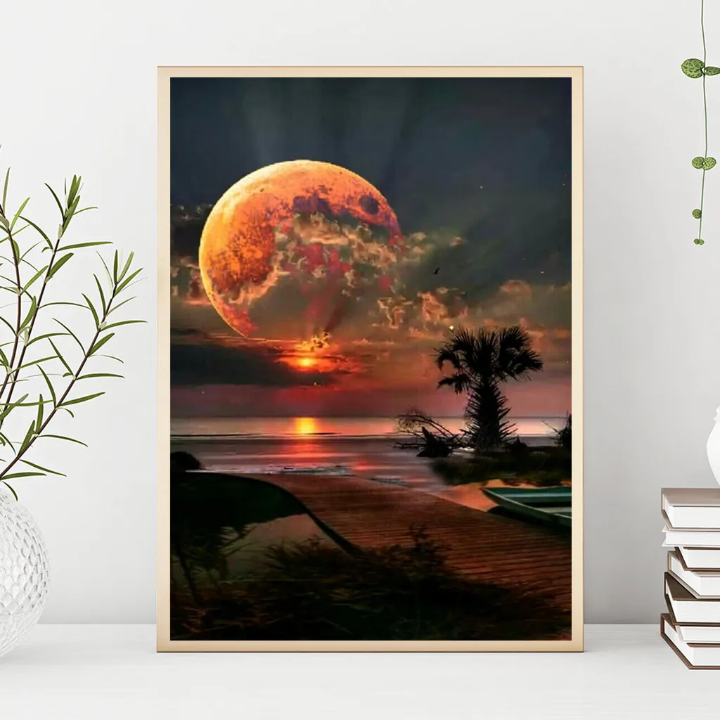 Алмазная Картина Закат Луна вид вышивка горный хрусталь наклеенный DIY Рисование