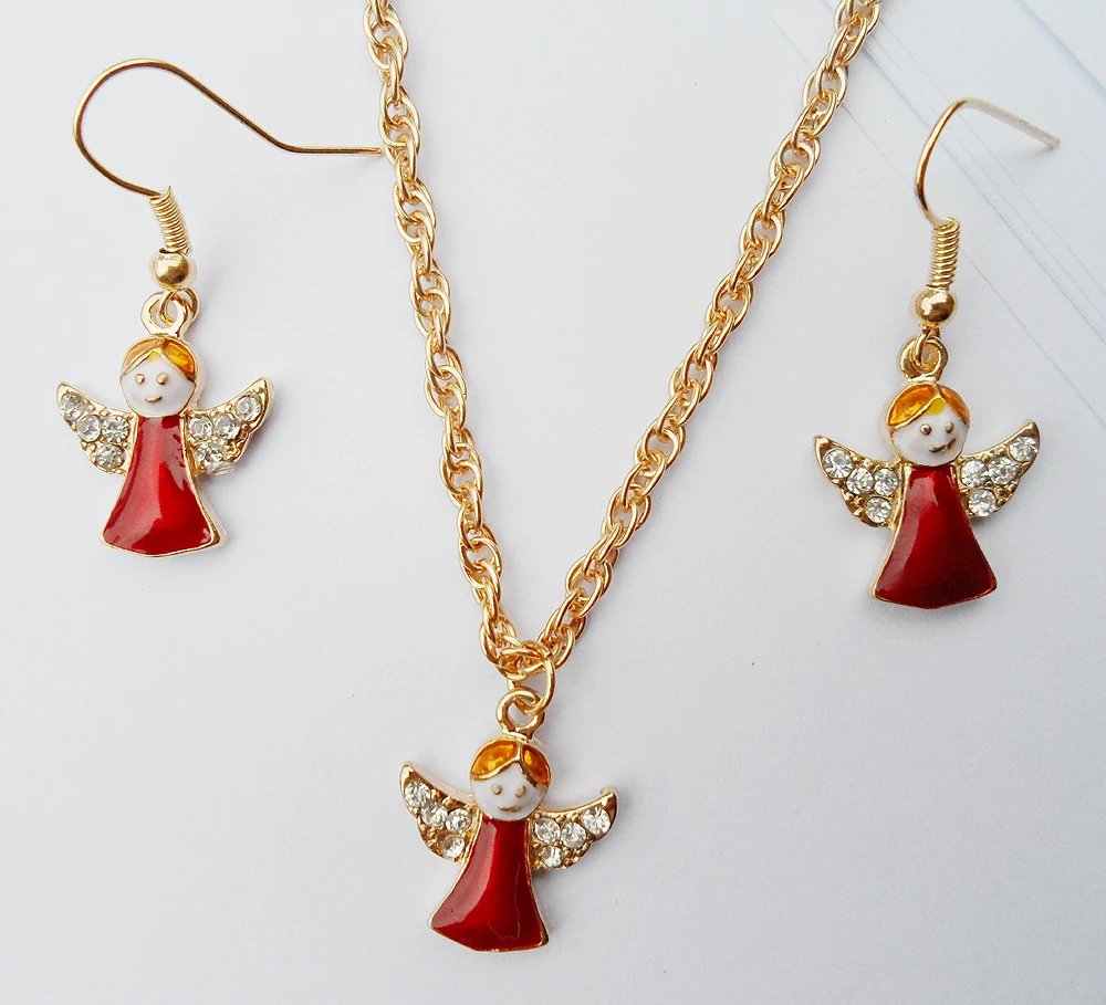 2020 Новый Рождественский ангел ювелирные наборы нежный Ангел ожерелье серьги