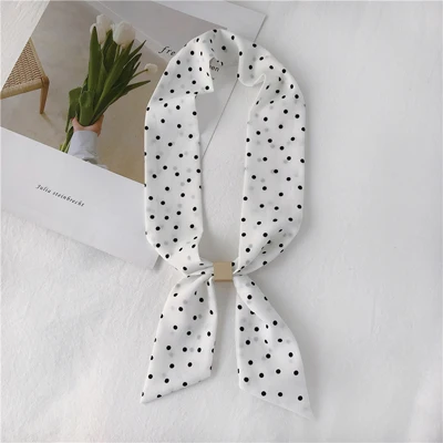 black dot white Luna& Dolphin, женский длинный шарф, 86x6 см, черно-белые шифоновые шелковые шарфы, богемский клетчатый галстук, шарф, повязка на голову, сумка, лента, цветок, колье - Цвет: black dot white