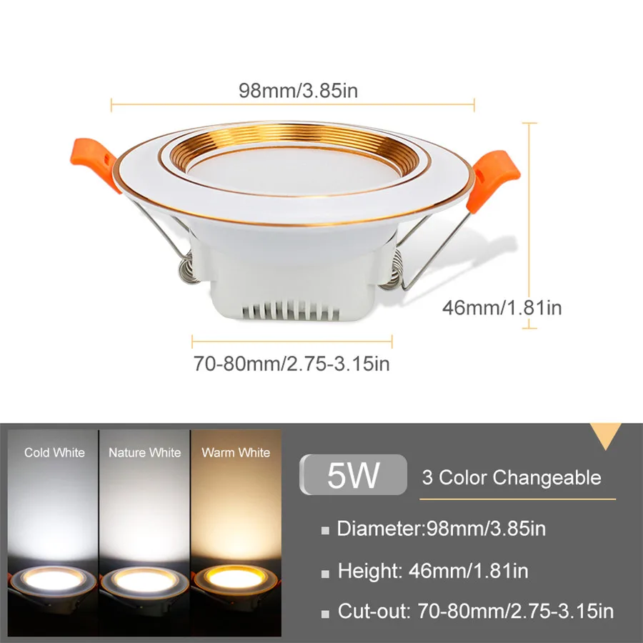 5W Changeable 3Color Светодиодный светильник 3 Вт 5 Вт 9 Вт 12 Вт 20 Вт Встраиваемый светодиодный точечный светильник 220 в теплый белый холодный белый сменный цвет домашнее точечное освещение - Испускаемый цвет: 5W Changeable 3Color