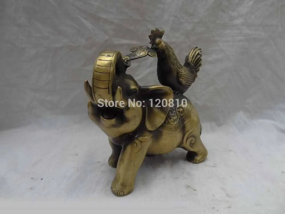 ZSR 8&quot Chinese Bronze Zodiac Figurine Wealth RuYi Cock Ride JiXiang Elephant Statue z | Дом и сад