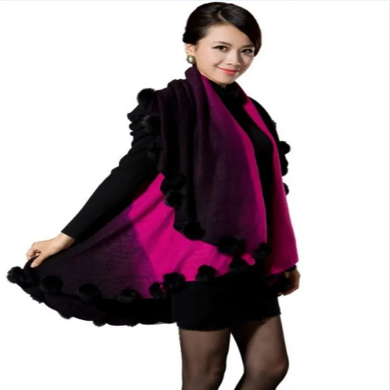Новинка 2017 года Зима Для женщин негабаритных кашемира Трикотажное пончо Накидки