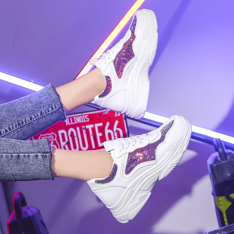 Лидер продаж 2019 модные классические женские кроссовки из ткани с блестками