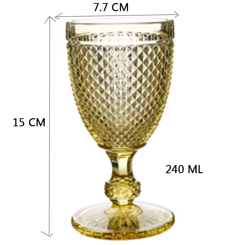 240ml Yellow Свадебные бокалы для шампанского, вечерние бокалы для сока, креативные европейские бокалы с рельефным бриллиантом, не содержит свинец, утолщенные стеклянные дизайны с гравировкой - Цвет: 240ml Yellow