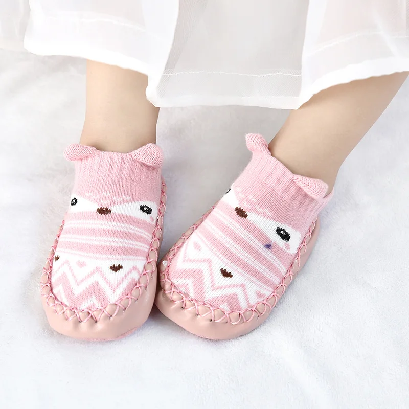 Pink Fox 1 Новинка года; носки для малышей с резиновой подошвой; носки для новорожденных; сезон весна-осень; детские носки-тапочки нескользящие носки с мягкой подошвой - Цвет: Pink Fox 1