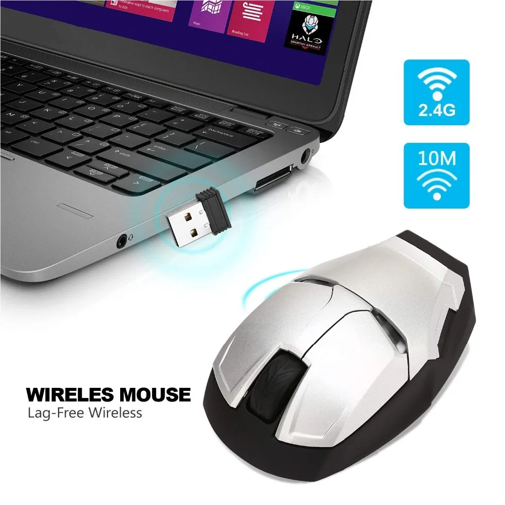 

Fanshu Ergonomic Wireless Mouse Iron Man Mouse 2.4G Portable Mobile Computer Gaming Mouse Optical Mice Mause with USB Receiver
