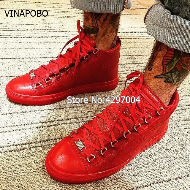 Wholesale High Top Men Casual Shoes Arena Wrinkled Leather White Red Black Drop Shipping Fashion Men's Trainers Size 38-46 | Обувь