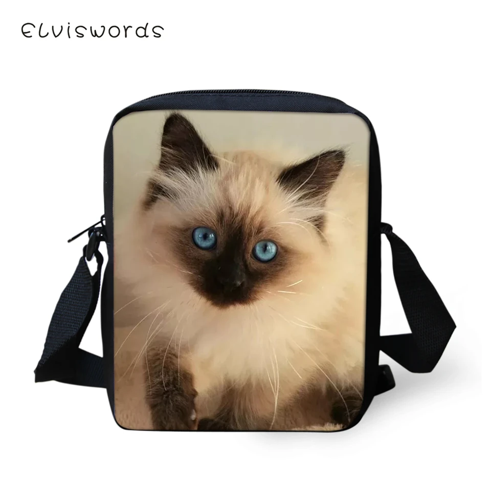 ELVISWORDS женские сумки-мессенджеры Siamese Cat принты женские закрылки модные сумки на плечо Kawaii животный узор дорожные Мини кошельки