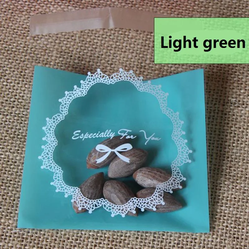 light green 50 шт. 10X10 см конфеты цвет мультфильм печенье& конфеты мешок самоклеющиеся пластиковые пакеты для печенья и закусок выпечки посылка поставки - Цвет: light green