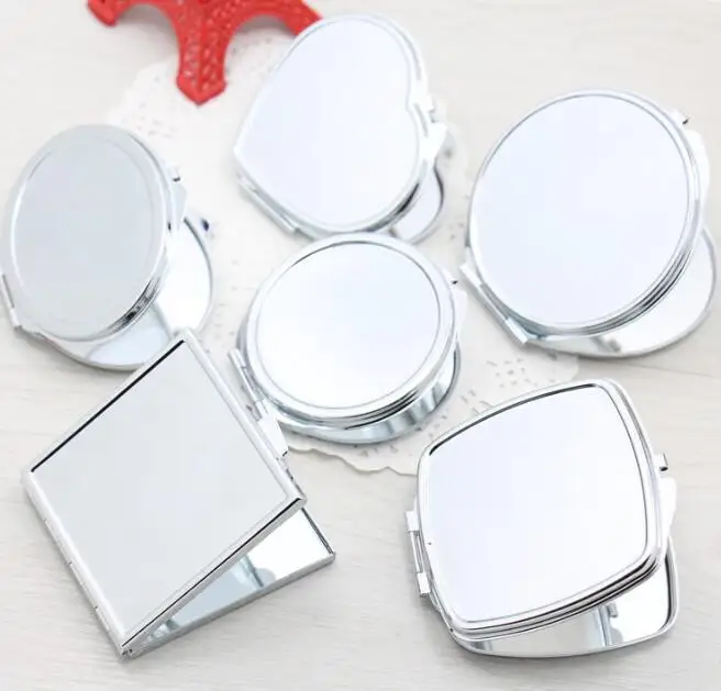 

1pcs Portable Women Stainless Steel Makeup Mirror Hand Pocket Folded-Side Cosmetic Make Up Double Mirror Small Various Shapes