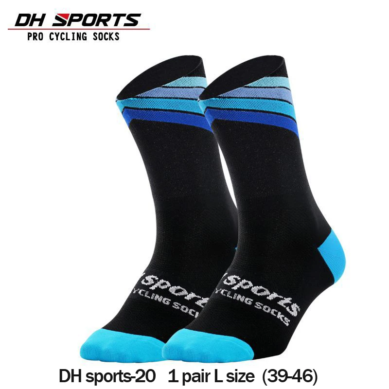 DH SPORTS Pro, лучшие спортивные носки, ветрозащитные, Coolmax, теплые, погодные, высокие, велосипедные носки, сумасшедшие, баскетбольные, для бега, спортивные, defeet носки - Цвет: Black blue