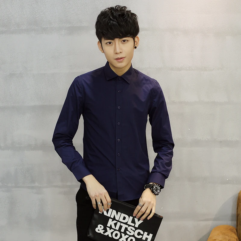 Весна лето мужская мода С Длинным Рукавом Твердые Рубашки Смесь Classic-fit Бизнес