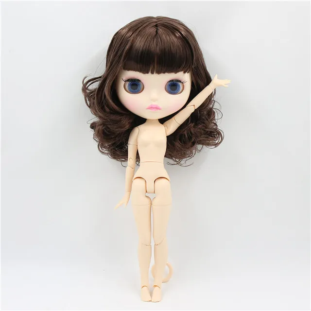 Заводская кукла blyth BL0312, каштановые волосы с челкой, матовое лицо, новая Лицевая панель, губы, вырезание, белая кожа, соединение тела, 30 см, 1/6 - Цвет: nude doll