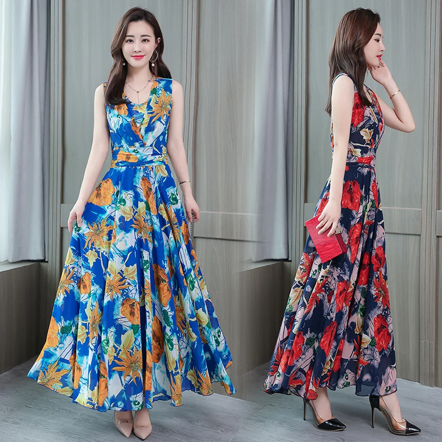 Женское шифоновое платье-макси с цветочным принтом летнее винтажное платье без