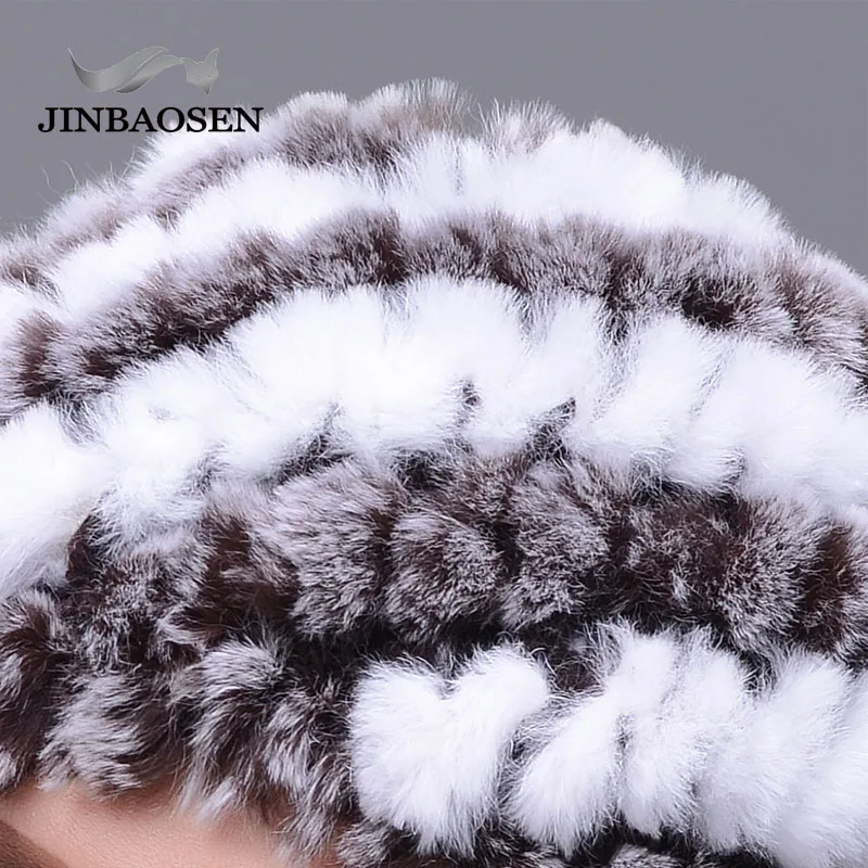 JINBAOSEN Женская модная меховая шапка из кроличьего меха, двойная теплая вязаная шапка из натурального меха, шапка из меха норки, зимняя туристическая Лыжная шапка