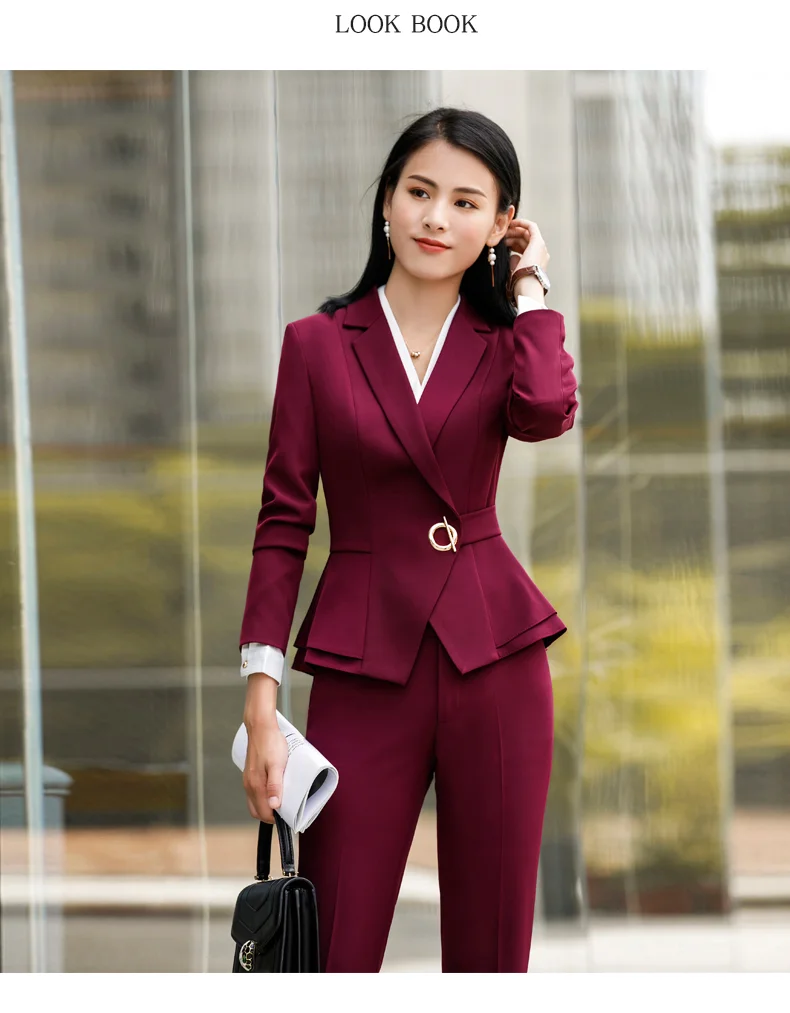 Elegant Uniforms Women Suit Office Lady Formal Blazer Set 2 Piece Pants Suits Fashion Jackets Trouser Autumn Winter XL 4XL