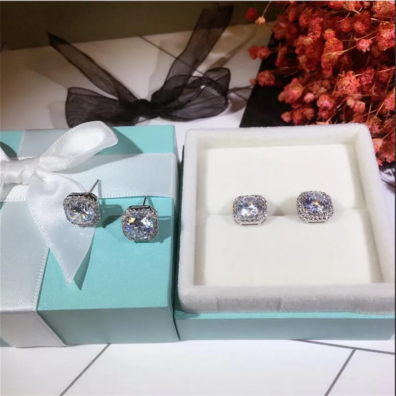 choucong Elegant Stud earring AAAAA cz Stone Real 925 Sterling silver Statement Party Wedding Earrings for women jewelry | Украшения и