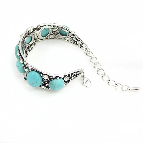 FLOLA новые винтажные синие браслеты из камней для женщин серебряная цепочка бохо