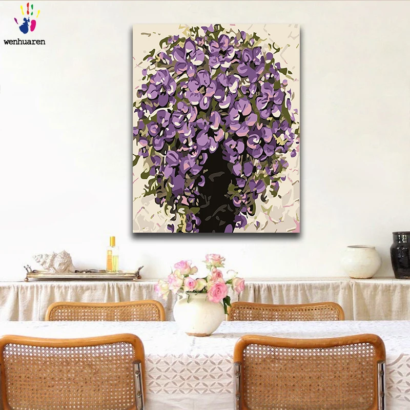 DIY раскраска краска по номерам фиолетовый цветок картины с комплекты 40x50 защелка |