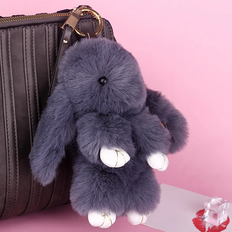 

fashion 18CM Cute Pluff Bunny Keychain Rex faux Rabbit Fur pompom Key Chain For Women Bag Pendant car Fluffy fur Pom Pom Doll