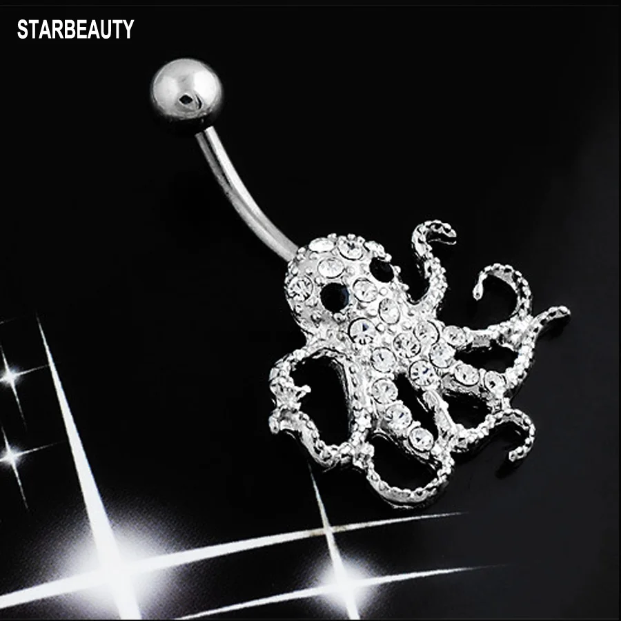 Белый кристалл Осьминог пирсинг пупка Кристалл тела кольцо Ombligo ювелирные