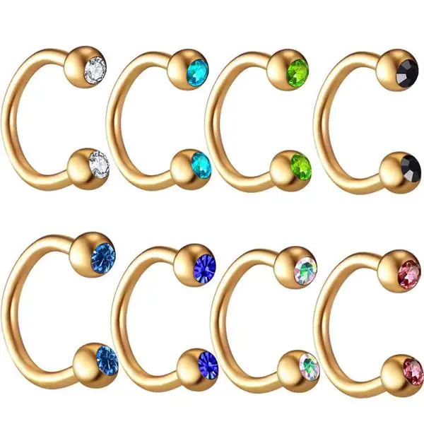1.2-8-3 GOLD JUNLOWPY 1 шт. стальное Кристальное кольцо для носа пирсинг бровей изогнутая штанга банан пирсинг Bijoux Серьги для губ спиральный для хряща Tragus - Окраска металла: 1.2-8-3 GOLD