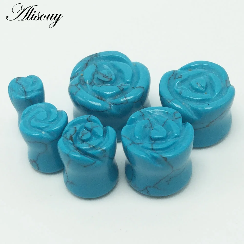 Blue Turquoise Flowe 1 шт. камень ушные пробки Тоннель Пирсинг Ушей Серьги измерители спирали пирсинг ушные носилки ушные пробки пирсинг ювелирные изделия 4 мм-16 мм - Окраска металла: Blue Turquoise Flowe