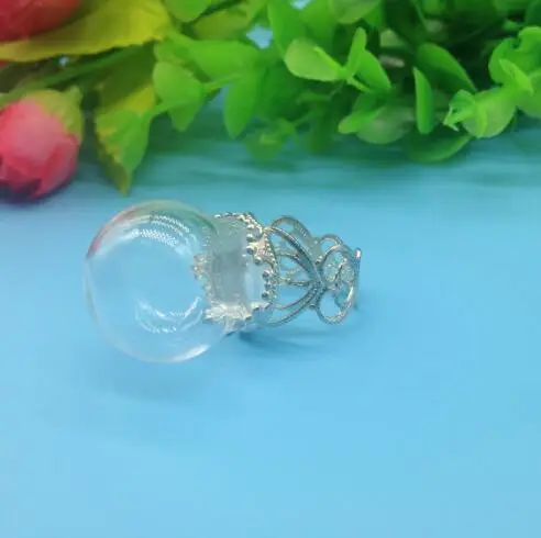 100pcss/lot 20*15mm cute Glass globe with 15mm silver flower crown ring tray set glass bottle bubble DIY vial jewelry | Украшения и