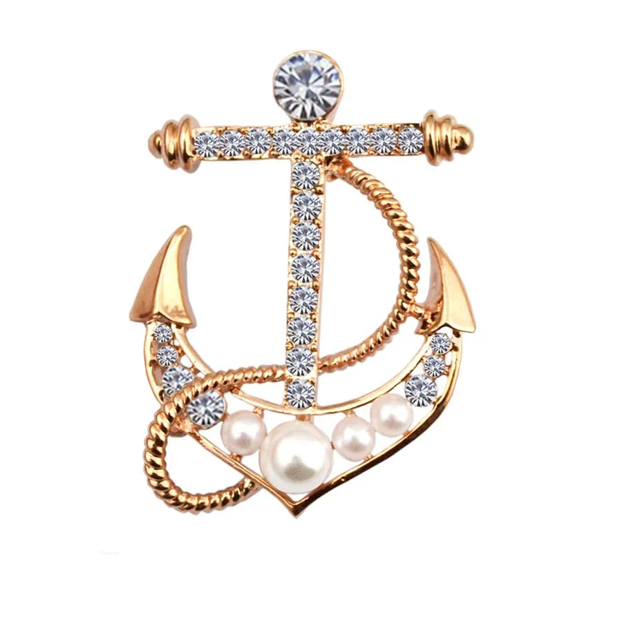 Брошь-значок "Якорь" из новой коллекции 2020 года, украшенная золотом, жемчугом и кристаллами. Большая винтажная брошь для женщин и мужчин.