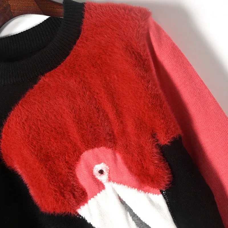 2018 Autumn Winter Luxury Runway Fashion Knitted Sweaters Flamingo 3D Plush Pullovers Patchwork Jumper women Jersey S-L. | Женская